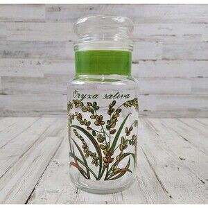 Anchor Hocking Italy Oryza Sativa Riz Glass Jar With Lid Vintage 8.5"